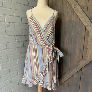 NWT Sage Faux Wrap Striped Dress